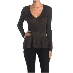 Veronica Beard New!! Esmeralda Metallic Ribbed-Knit Peplum Top Size Small